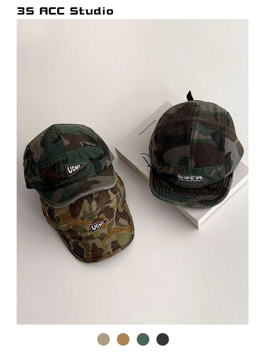Mũ lưỡi trai Soft Crown Camo, mũ phong cách đường phố hip hop ngoài trời, mũ snapback vành mềm thêu chữ, phong cách skater hippie chicks.