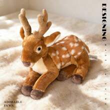 1个逼真卧姿鹿毛绒玩偶，柔软填充动物鹿长颈鹿玩偶，丛林动物装饰品，儿童生日礼物，复活节斋月母亲节礼物 - 彩色 - 查看 9