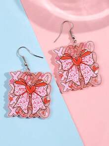 一对独特的爱心蝴蝶结XOXO亚克力吊坠耳环，时尚可爱，适合女性日常佩戴、派对、通勤、度假等场合。 - 彩色 - 查看 5