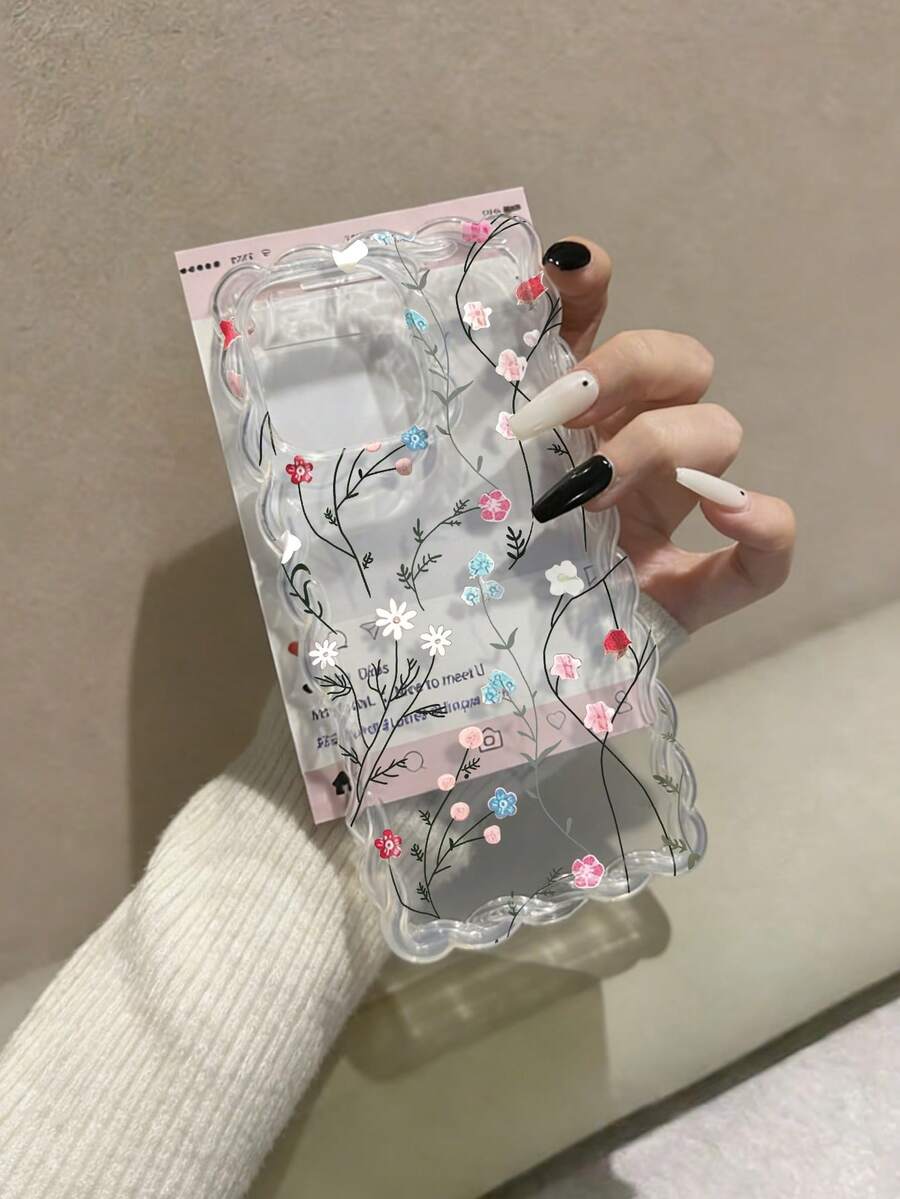 Braided Wave Edge Elegant TPU Floral Painted Shockproof Protective Phone Case Compatible With IPhone 17pro/17Air /17/17promax 16/11/16pro/16plus/16promax/16e/15Promax/13/14/12/XS/XR/7G/8PXR /7/8, Compatible With IPhone 15Promax, 13, 14, Soft TPU Shockproof Painted Case - Multicolor - View 1