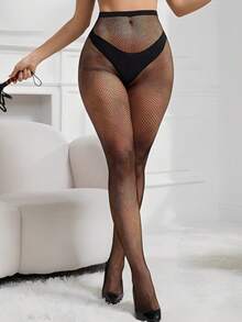 Women's Chain Hollowed-Out Tights Sexy See Through Jacquard American Retro Style Mesh Breathable Lace Fishnet Pantyhose - Black - View 2