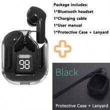 New Transparent Touch Control Low Latency TWS Wireless Earbuds With Silicone Protective Case & Lanyard Strap, Suitable For Sports, Office, Gaming, USB-C Charging, 5.3 Semi-In-Ear Wireless Sports Earphones With Extra-Long Battery Life (Earbuds With Silicone Case & Lanyard Included) - one-size - View 13