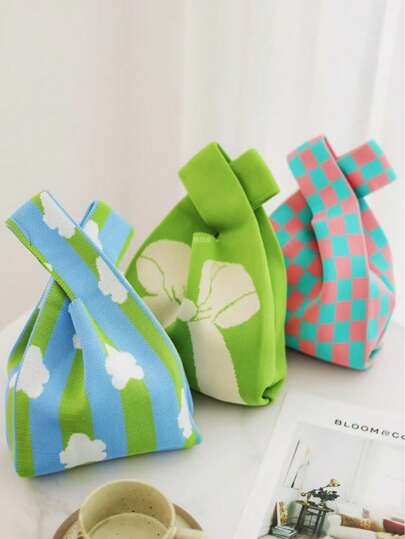 1pc Lightweight, Foldable, Breathable Women's Tote Bag, Knitted Handbag, New Spring/Summer Korean Style Lunch/Bento Box Bag, Suitable For Carrying Phone, Cosmetics, Perfume, Gifts, Daily Essentials, Vacation, School, Commute, Shopping, Photography, Camping, All Seasons