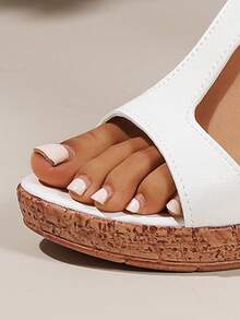 Women's Platform Wedge Sandals, 4.3 Inch High Heel Thick Sole Non-Slip Open Toe Fashion Elegant Slip-On Slippers - White - View 6