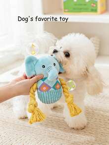 1个蓝色狗狗绳结玩偶，宠物叫声玩偶，毛绒咀嚼玩偶，牙齿护理互动玩偶，适合小型/中型犬 - 彩色 - 查看 5