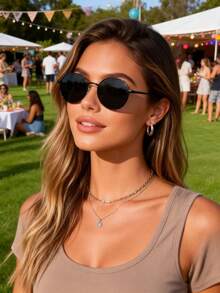 2 件装女士镜面飞行员太阳镜框波西米亚风时尚户外防护旅行日常配饰 - 1pc 黑框灰片 - 查看 3