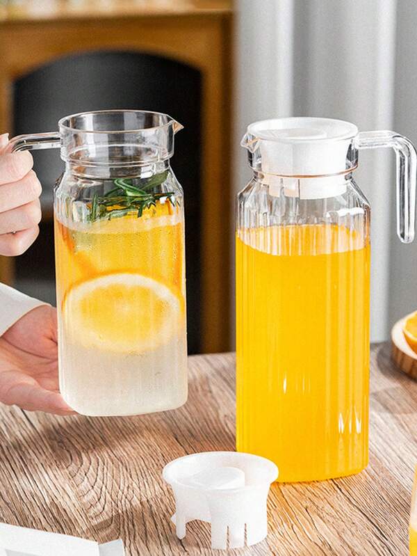 1Pc Transparent Stripe Pitcher Juice Container Anti-Fall Water Bottle ,Versatile Use,Suitable For Hot Liquids Or Cold Drinks, Ideal For Juice, Water, Iced Tea, Or Milk Storage,Not Easily Deformed Or Cracked, And Sturdy