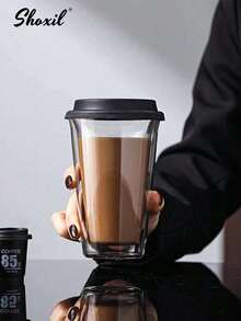 shoxil 1pc 350ml Double-Layer Glass Coffee Cup With Silicone Lid, Reusable Thermal Insulation For Hot & Cold Drinks, Suitable For Morning Use - Cup - View 9