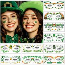 10 feuilles de tatouages temporaires pour le visage et les yeux avec paillettes pour la Saint-Patrick, trèfles, chapeaux, maquillage facial vert pour la fête de la Saint-Patrick, accessoires de costume, art facial temporaire vert irlandais pour la fête - Multicolore - Voir 3