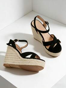 Ziheels Women's Boho Wedge Sandals Crisscross Straps Espadrille Platform Wedges 4.5 Inch Ankle Buckle Heels Black Suede Heeled Sandals Comfortable Summer Beach Vacation Shoes - màu đen - Xem 4