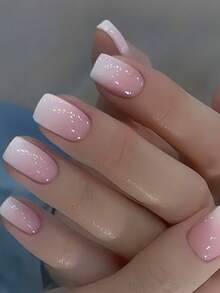 216片短方形按压式美甲贴片，粉白渐变假指甲套装，渐变美甲贴纸，适合DIY，简约百搭，12种尺寸，女士美甲用品 - 杏色 - 查看 5