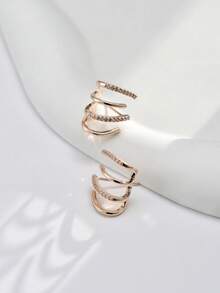 Nooxian قرطان فاخران من العناصر الماسية ذات الأربع مخالب بتصميم هندسي، إكسسوارات بسيطة وأنيقة للنساء - زهر ذهبي - مشاهدة 3