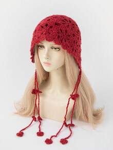 Vintage Flower Crochet Beanie Solid Color Hollow Out Breathable Knit Hats Elegant Skull Cap Beanies For Women Female - Nhiều màu - Xem 11
