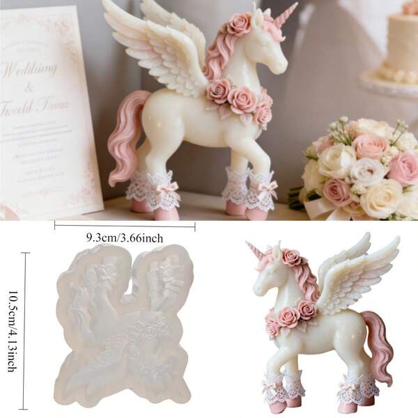 Molde de silicone para velas em formato de unicórnio com asas de anjo - Molde de resina epóxi para argila e gesso, kit de artesanato reutilizável para decoração de casamentos, Dia dos Namorados, aniversários e difusor de velas perfumadas para criar um ambiente aconchegante.