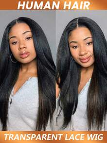 卷曲直发真人发假发 5*5 蕾丝闭合假发 适合初学者 Yaki 直发蕾丝前假发 Remy 真人发 180% 密度 - Natural Black - 查看 7