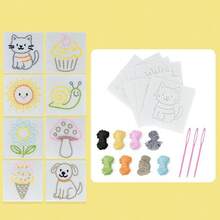 8件套缝纫工具套装，适合初学者，包含塑料针、线、DIY缝纫板、儿童缝纫套装、儿童毛毡制作套装，有助于培养儿童精细动作技能。 - 彩色 - 查看 15