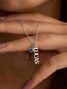 1pc Customized Heart-Shaped Vertical Hanging Name Necklace, Women's Stainless Steel Gold Letter Personalized Birthday Gift - Multicolor - View 11