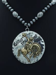 1件 Artsy Natural GIDD UP 双色豹纹吊坠串珠项链 - 復古銀色 - 查看 16