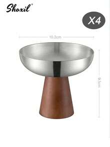 shoxil 1/2/4pcs Wooden Bottom Stainless Steel Tray, Fruit Tray, Dessert Cup, Dish, Plate, Ice Cream Bowl, Yogurt Cup, For Home, Party, Entertaining Guests, Ramadan, Eid Al Adha - Plate - View 9