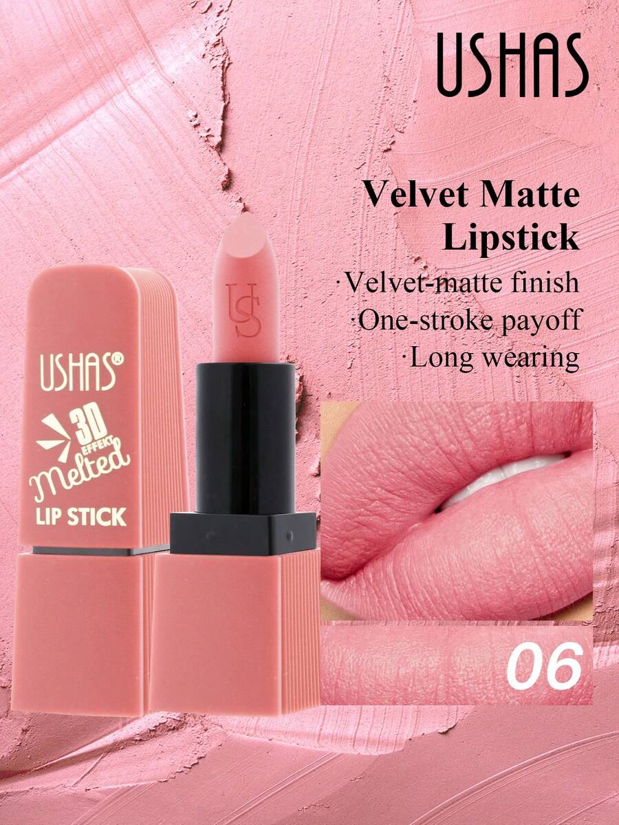 USHAS Matt läppstift, Långvarigt, Vattenfast, Svettbeständig, Non-stick, Sammetslent matt läppstift, Hög pigmentering, Icke-torkande, Lämplig för alla hudtyper - #06 - Visa 1