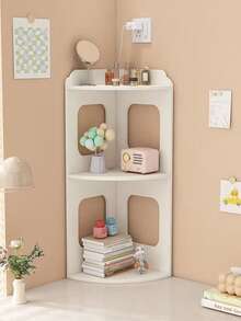 1pc Corner Desk Organizer Rack, Vertical Bedside Storage Shelf, Multi-Functional Dorm Room Corner Shelf, Stable Nightstand Rack - White - View 4