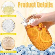 4pcs Pineapple Glass Set, Stylish Glass Containers, Comes With 4 Straws, Suitable For Parties, Holidays, Bars, And As A Gift For Your Girlfriend. - 4 Transparent Pieces - View 4