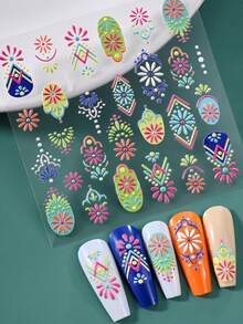 Bohemia Embossed Flower Nail Art Stickers Adhesive Sliders DIY Lip Rose Nails Polish Manicure Sticker Decals Nail Supplies - Multicolor - View 5