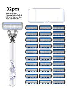 5/8/14/32 st. Delikat manuell rakapparat med 6 blad, vintageporslinsmönster, utbytbara huvuden, inkluderar förvaringslåda, hårborttagningsverktyg för armhålor och ben - Säkerhetsrakhyvel + blad - Visa 14