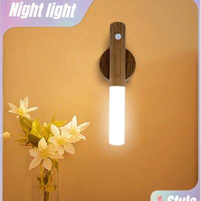 1pc Smart Motion Sensor Night Light, LED Intelligent Rechargeable Home Lighting, Wooden Grain Corridor/Hallway Lamp