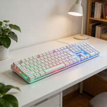 Keyboard And Mouse Set, Mechanical Feel, Ultra-Fast Response With No Lag, RGB Rainbow Lighting, 104-Key Silent Keyboard, Ergonomic Design, Perfect For Office And Gaming, Excellent Feel - Bàn phím màu trắng - Xem 5