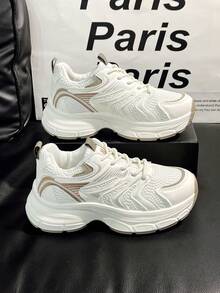 2025 Spring/Summer New Thick Sole Mesh Casual Sports Shoes, Women - Khaki - View 2