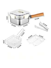 Frigideira Quadrada de Aço Inoxidável, Panela de Leite Doméstica, Panela de Macarrão, Fritadeira Portátil para Tempura para Uso Externo, Compatível com Fogões Comuns, para Cozinhar, Segurar Sopa, Servir Alimentos - Multicolorido - Visão 11