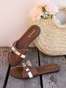 SHUZIA 女士时尚平底凉鞋，夏季度假风，春季鞋履，春假鞋，复活节假日鞋，休闲鞋，沙滩鞋，母亲节礼物，圣诞节礼物 - 棕色 - 查看 4