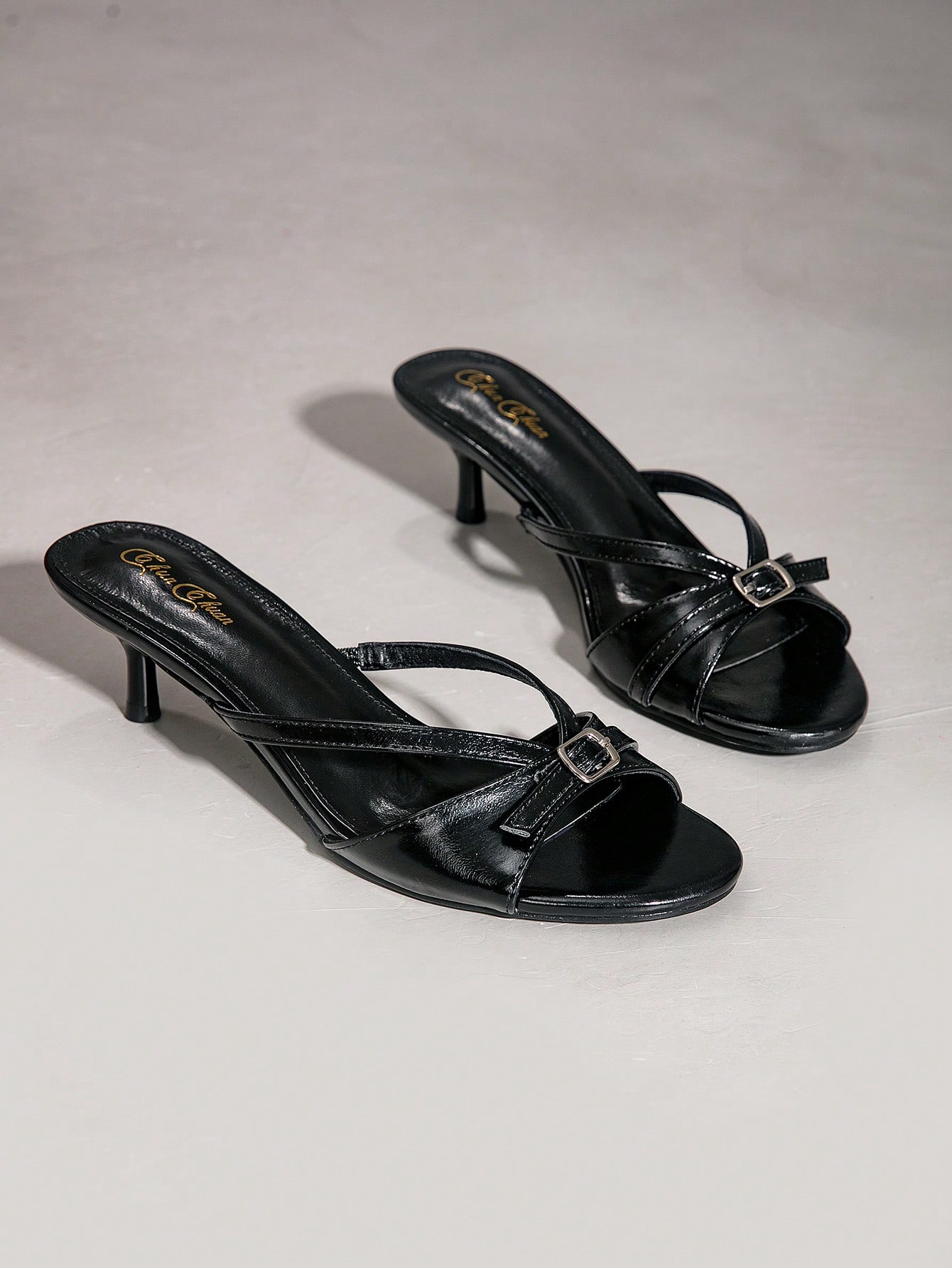 Women’S Cat Heel Round Toe Slide Sandals, Celebrity Cross Strap Slippers,