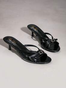 女士小猫跟圆头凉鞋，明星同款交叉绑带拖鞋，夏季蝴蝶结凉鞋，露趾细高跟鞋，派对高跟凉鞋，防滑细跟凉鞋，露趾凉鞋，舒适时尚百搭拖鞋，欧美奢华风，高跟凉鞋，派对高跟鞋，优雅蝴蝶结交叉绑带西部风，奢华风，休闲风，度假风，夏季派对 - 黑色 - 查看 1