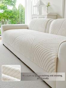 1pc Modern Solid Color Sofa Cover, Fashionable Plush Sofa Slipcover, Non-Slip, Scratch-Resistant, Dirt-Resistant, Pet-Friendly Sofa Protector, Fits 1, 2, 3, 4 Seater Sofas And L-Shaped Sofas, Suitable For All Seasons, Machine/Hand Washable, Decorative For Holidays - Beige - View 9