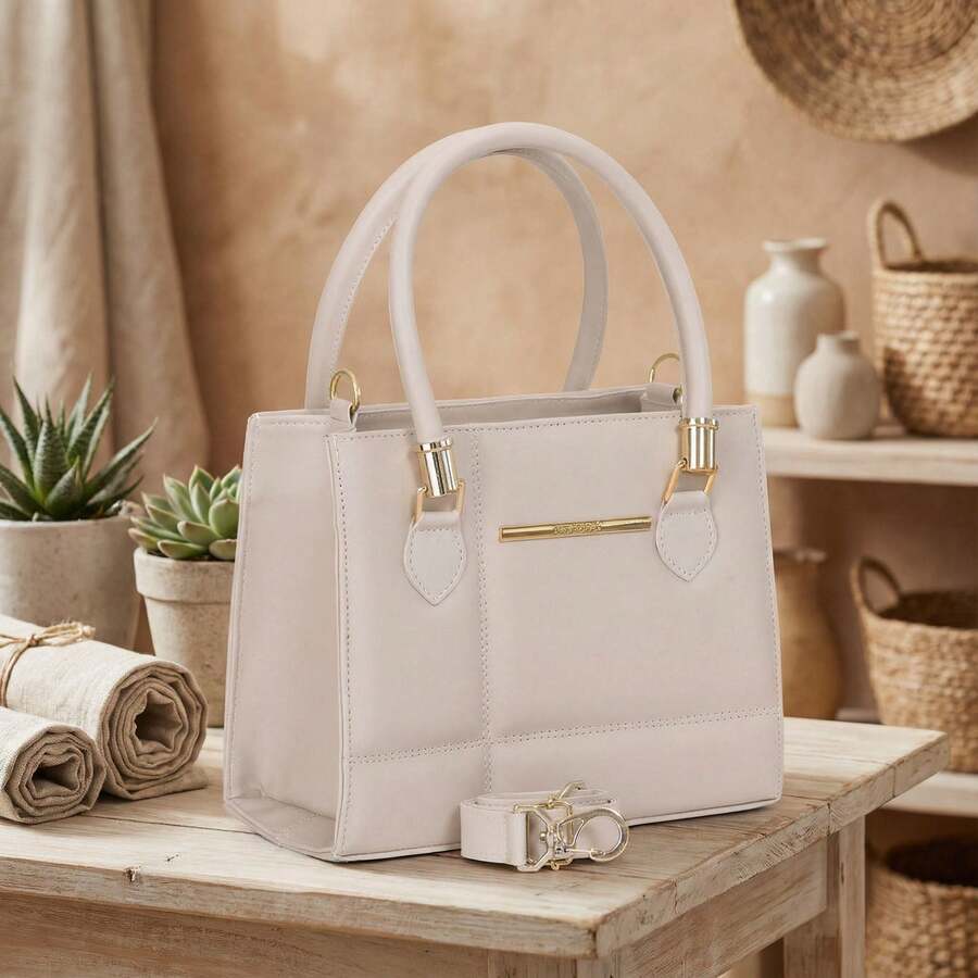 Women's Medium Square Crossbody Bag Modern Basic Shoulder And Hand Bag - Màu be - Xem 1