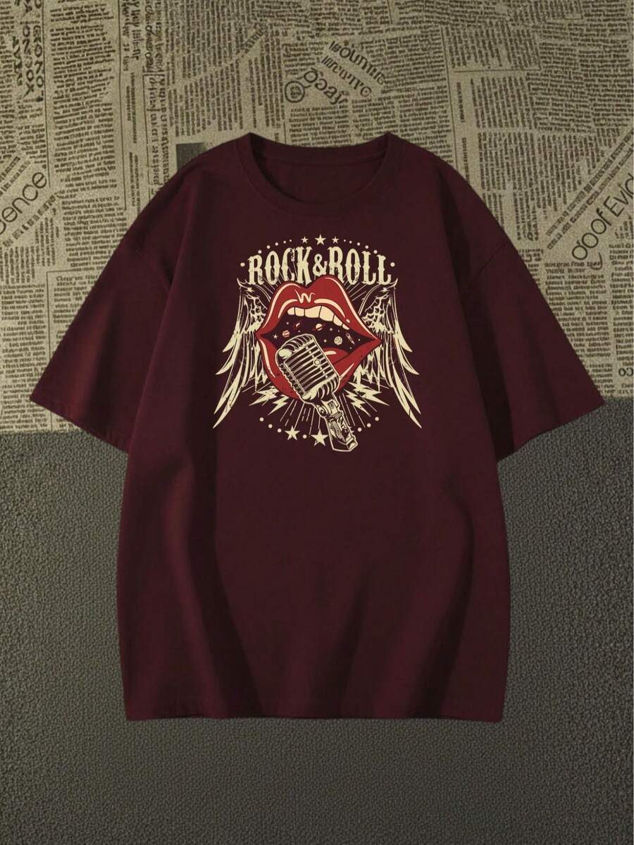 Premium Cotton Rock And Roll T-Shirt With Exclusive Language 2026 - 紫紅色 - 查看 1