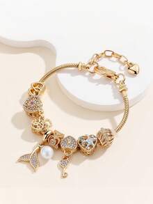 1Pc Fishtail Retractable Stainless Steel Bracelet Featuring A Key, A Lock Charm, And A Stylish Heart-Shaped, Making It The Perfect Gift For Valentine'S Day - Multicolor - View 4