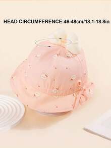 1顶婴儿柔软棉质兔子印花蝴蝶结可调节宽檐遮阳帽，休闲户外防紫外线 - 1PC - 查看 5