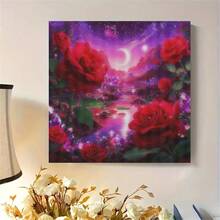 1pc Full Round Diamond Painting Red Flower Cross Stitch 5d Diy Embroidery Adult Handmade Gift 40x40cm Frameless - Multicolor - View 4