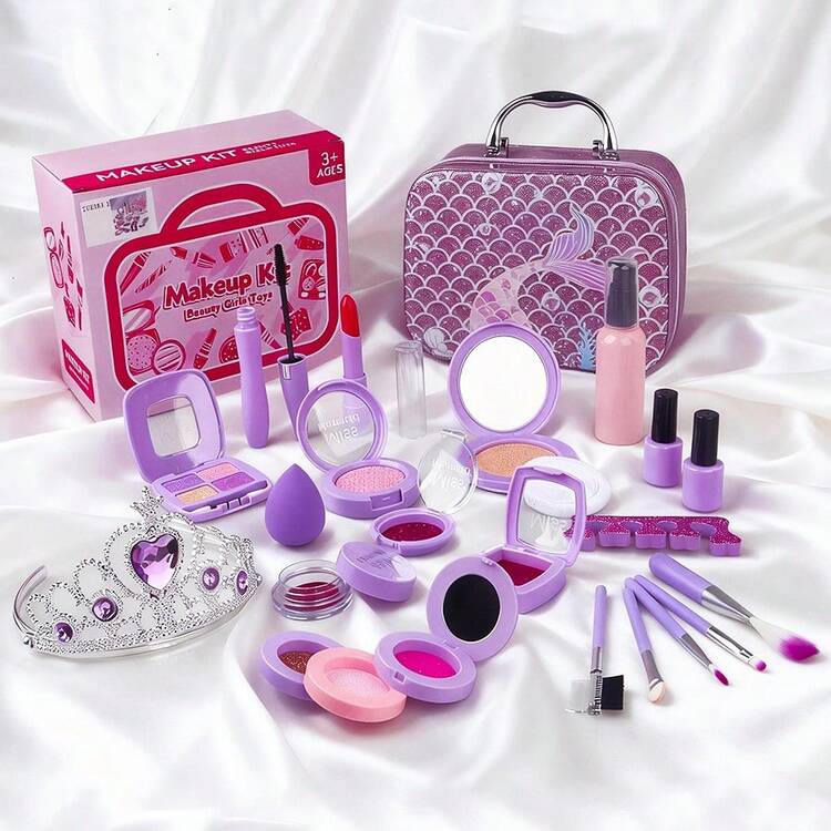 Sac à Main Maquillage Enfant – Kit De Rôle Complet Avec Accessoires – Sirène Violette Pour Filles 3-6 Ans