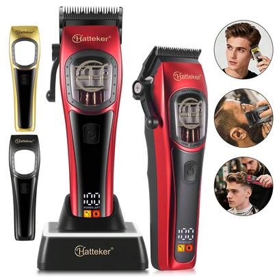 Hatteker 1pc LCD Display Rechargeable Hair Clipper With 9000 RPM High Speed Motor