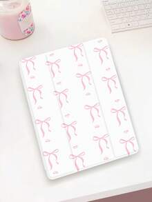 1个浅粉色蝴蝶结图案扁平保护套，兼容iPad 10.2英寸（2021/2020款）、iPad第10/9/8代、iPad（A16）11英寸（第11代，2025款）、三星Galaxy Tab A8 10.5英寸（2022款）/平板电脑保护套，带笔槽，支持自动休眠/唤醒功能。 - 彩色 - 查看 3