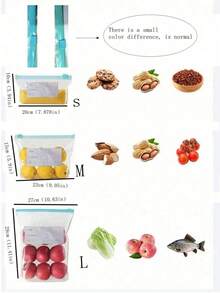 90入可重複使用密封食物儲存袋 (10大 + 15中 + 20小)，加厚冷凍袋，可微波，藍色，適用於長期食物保存與整理，透明PE拉鍊袋 - 彩色 - 查看 6