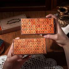 70 Pieces/Box Wooden Planner Stamp Set Uppercase & Lowercase Letters + Numbers And Symbols Combination DIY Creative Stationery Handmade Gift - Printer Font - View 4