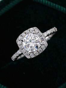 1pc 0.5ct-3ct Square Moissanite 925 Sterling Silver Luxury Engagement Ring, Promise Ring, Anniversary Ring, Jewelry Gift For Women, Valentine's Day Gift - Silver - View 4