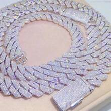 Unisex Colorful Hip-Hop Jewelry 15mm 20-Inch/22-Inch/24-Inch Full Diamond-Studded VVS-Grade Rhinestone Cuban Chain Men's Chain Necklace Stylish And Versatile Perfect For Parties Or Casual Wear Men's Cuban Chain Necklace Ideal Gift Suitable For Boyfriends Or Girlfriends Cuban Chain Style - 銀色 - 查看 1