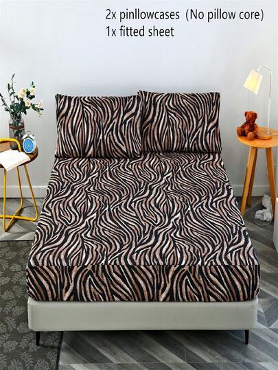 Bộ 3 món - 100% Polyester, họa tiết da báo | Ga trải giường | Bộ chăn ga gối | Nhiều kích cỡ | Giường đôi | Giường lớn | Giường cỡ cực lớn | Giường đơn | Tấm bảo vệ nệm | Phòng ngủ | Phòng khách | Ký túc xá | Giường sinh viên | 1 Ga trải giường + 2 Vỏ gối | Không kèm ruột gối