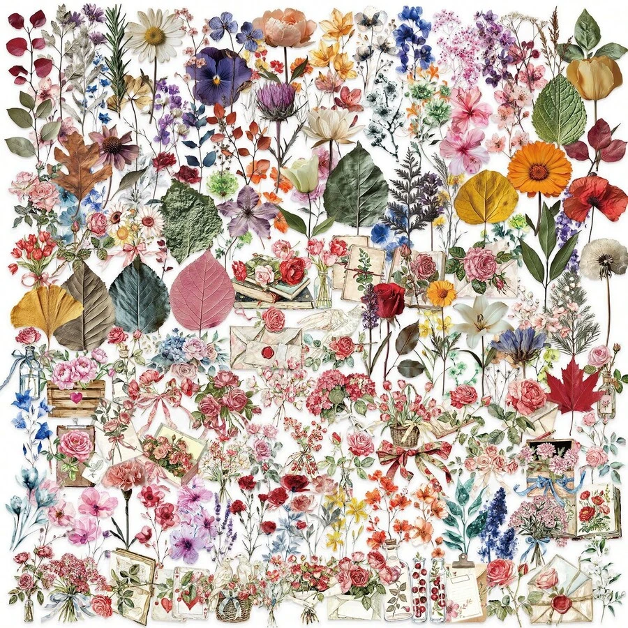 150张复古浪漫花叶图案透明2D贴纸，可用于圣诞节、新年、文具、书籍、杯子、行李箱、吉他、头盔等DIY装饰。也可用于剪贴簿，趣味贴纸，Kindle适用。 - G - 查看 1